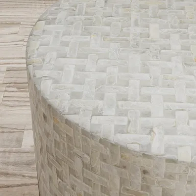 Stolik okrągły z muszli AVOLA GREY BASKET WEAVE - szary