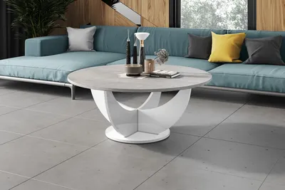 Ława okrągła CAPRI 100 - szary beton mat/biały wysoki połysk