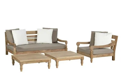 Sofa 2-osobowa z drewna tekowego KAWANG - taupe