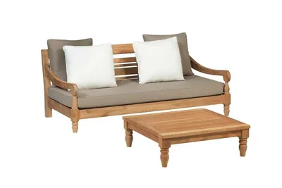 Sofa 2-osobowa z drewna tekowego KAWANG - taupe