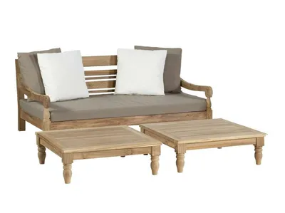 Sofa 2-osobowa z drewna tekowego KAWANG - taupe