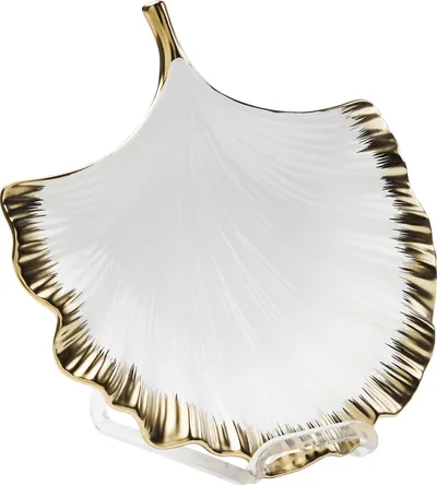 Półmisek porcelanowy GINKGO ELEGANCE RIM - biały/złoty