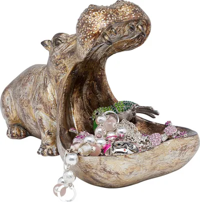 Figurka dekoracyjna HUNGRY HIPPO 17 cm - antyczny złoty