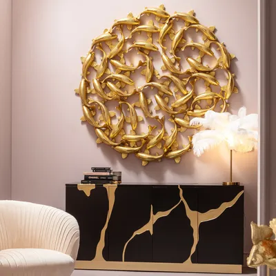 Dekoracja ścienna SCHOOL OF KOI GOLD 160 - złoty