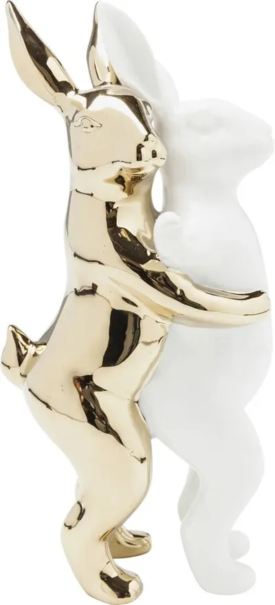 Figurka dekoracyjna HUGGING RABBITS - biały/złoty