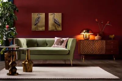 Sofa 2-osobowa welurowa RIMINI - zielony/zloty
