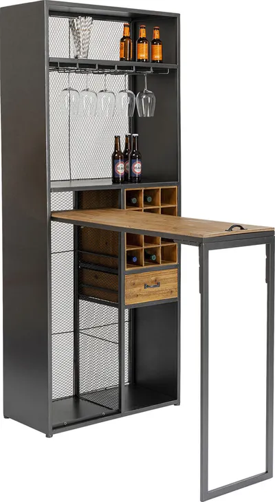 Barek z półkami i szufladą VINOTECA - jodła/szary