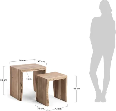 Zestaw dwóch drewnianych stolików ZULEIKA - naturalny