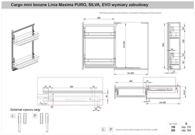 MAXIMA PURO Cargo mini boczne 200 prawe L-480 metal/drewno czarny mat/dąb