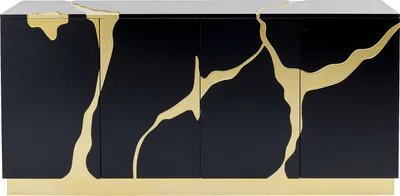 Komoda 4-drzwiowa CRACKED - czarny/złoty
