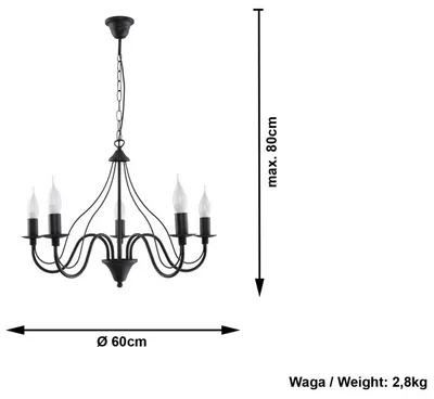 Lampa wisząca 5-punktowa czarna 60x80 cm