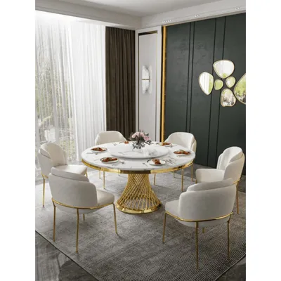 Stół okrągły EMPORIO GOLD 150 cm - biały/złoty