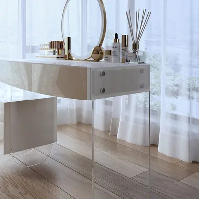 Toaletka z pufą i lustrem CRYSTAL