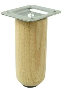 Noga bukowa z blachą montażową - lakier bezbarwny / walec wys. 15 cm