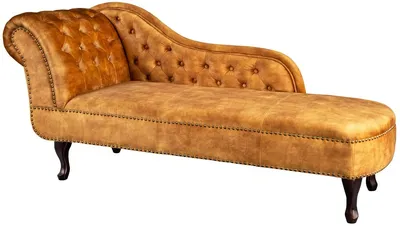 Szezlong pikowany welurowy CHESTERFIELD - musztardowy