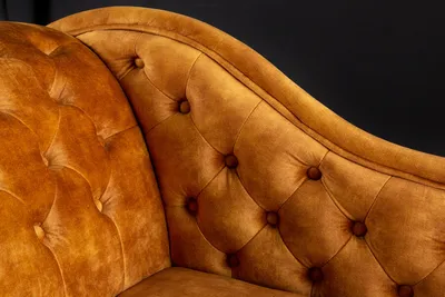 Szezlong pikowany welurowy CHESTERFIELD - musztardowy