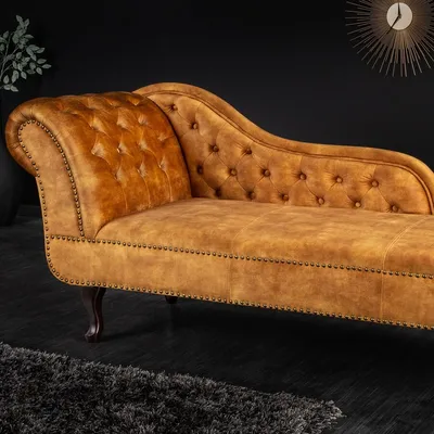 Szezlong pikowany welurowy CHESTERFIELD - musztardowy