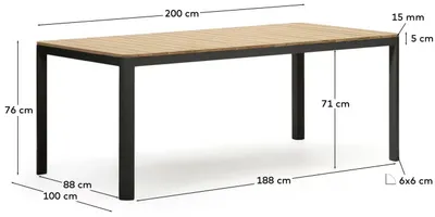 Stół ogrodowy BONA 200x100 - naturalny/czarny