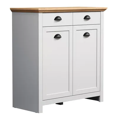 Komoda 2-drzwiowa z szufladami LANDSIDE Garderoba - jasnoszary/dąb artisan