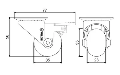 Kółko meblowe obrotowe SUPRA - przezroczysty / fi 35 mm / 30 kg / z hamulcem