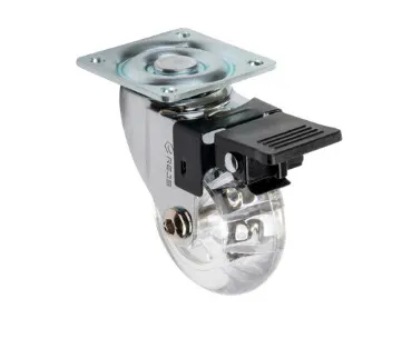Kółko meblowe, obrotowe SUPRA 50 mm z hamulcem przezroczyste stal/PU