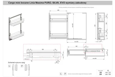 MAXIMA PURO Cargo mini boczne 150 lewe L-480 metal/szkło biały mat/bezbarwny