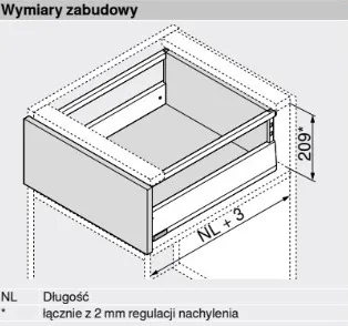 Szuflada MERIVOBOX z hamulcem / wys. E=M+Reling / dł. 30 cm / 40 kg / szary mat
