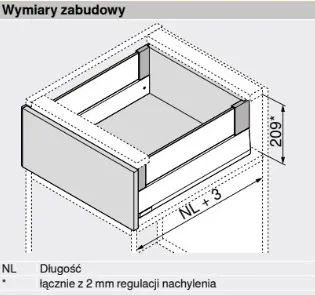 Szuflada MERIVOBOX z hamulcem i szklanym bokiem / wys. E=192 mm / dł. 60 cm / 40 kg / szary indium