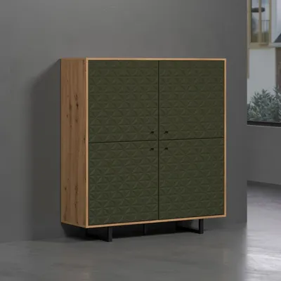 Wysoka komoda 4-drzwiowa SENTRA - dąb artisan/ciemnozielony