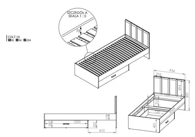 Łóżko z szufladą i stelażem COLT 10 90x200 - dąb craft/czarny