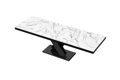 Stół rozkładany XENON LUX 160/256x89 - marble white połysk/czarny połysk