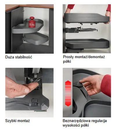 Półka narożna HAFELE TRIGON / 500 / antracyt / prawa