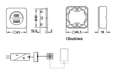 Stacja ładująca USB, Häfele Loox5 12V / Czarny