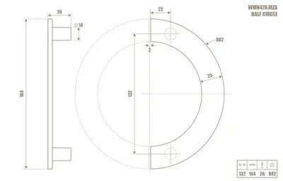 Uchwyt meblowy półokrągły WMN 470 - złoty mosiądz mat / rozstaw 132 mm
