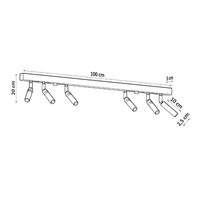 Oświetlenie punktowe metalowe czarne regulowane 100x3 cm
