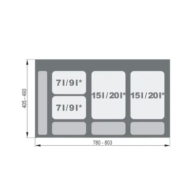 Zestaw 4 pojemników na odpady PRAKTIKO 90cm/30cm - srebrny