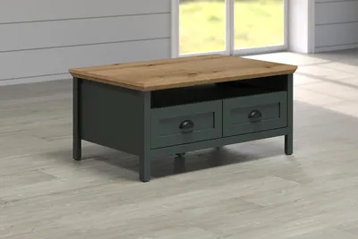 Stolik z szufladami STANTON 101x60 - ciemnozielony/dąb evoke