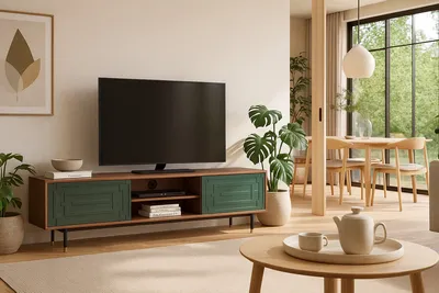 Komoda RTV 2-drzwiowa STILIG - orzech/zielony