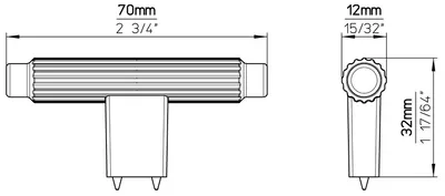 Gałka w kształcie litery T 2594 - chrom połysk / 70 mm