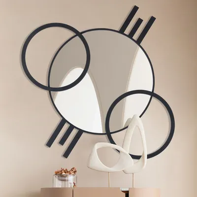 Lustro ścienne w stalowej ramie TRIPLE CIRCLE 124x119 - czarny