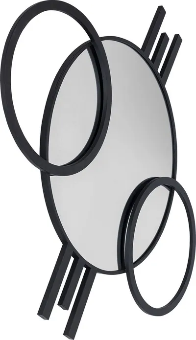 Lustro ścienne w stalowej ramie TRIPLE CIRCLE 124x119 - czarny