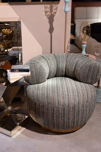 Fotel obrotowy COUTURE STRIPES boucle - niebieski