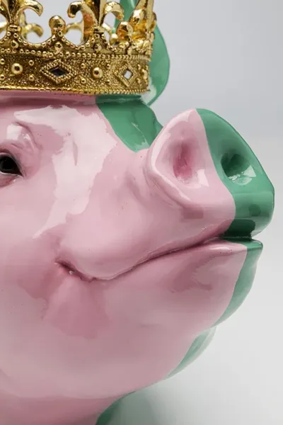 Figurka dekoracyjna CROWNED PIG - różowy/zielony