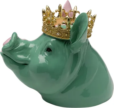Figurka dekoracyjna CROWNED PIG - różowy/zielony