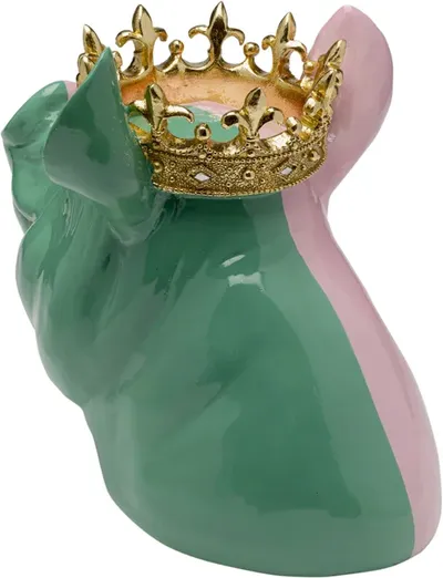 Figurka dekoracyjna CROWNED PIG - różowy/zielony