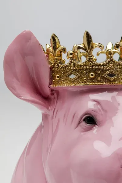 Figurka dekoracyjna CROWNED PIG - różowy/zielony