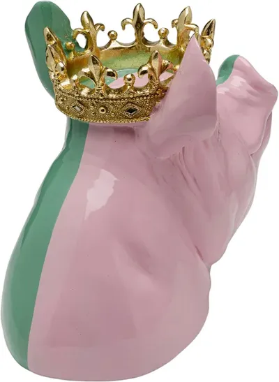 Figurka dekoracyjna CROWNED PIG - różowy/zielony