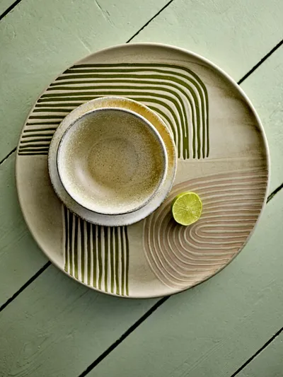 Talerz ceramiczny AMICA 39 - beżowy/zielony