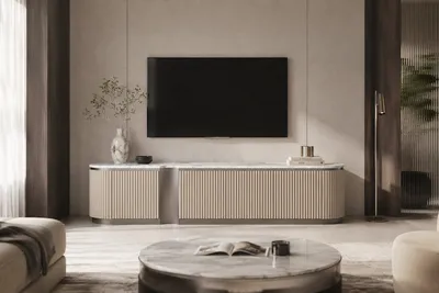 Komoda RTV STILIG - beżowy/srebrny
