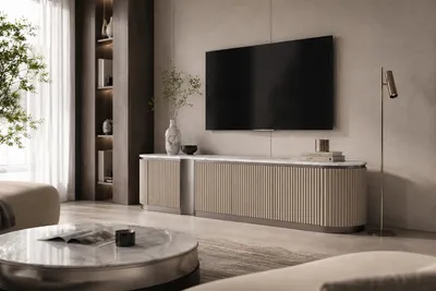 Komoda RTV STILIG - beżowy/srebrny